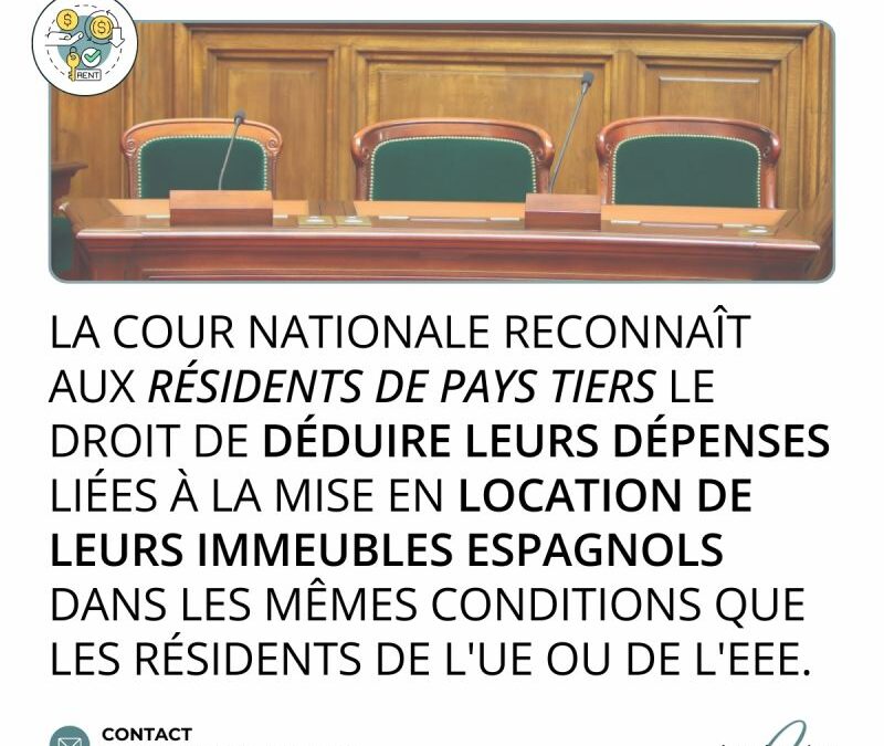 La Cour nationale admet la déduction de dépenses pour les non-résidents extracommunautaires louant en Espagne (Arrêt du 28/07/2025)